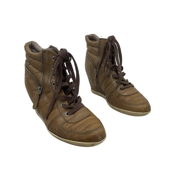 Ash Tan Leather Wedge Sneaker Bootie, Women's Size 7, Preowned - Picture 1 of 6